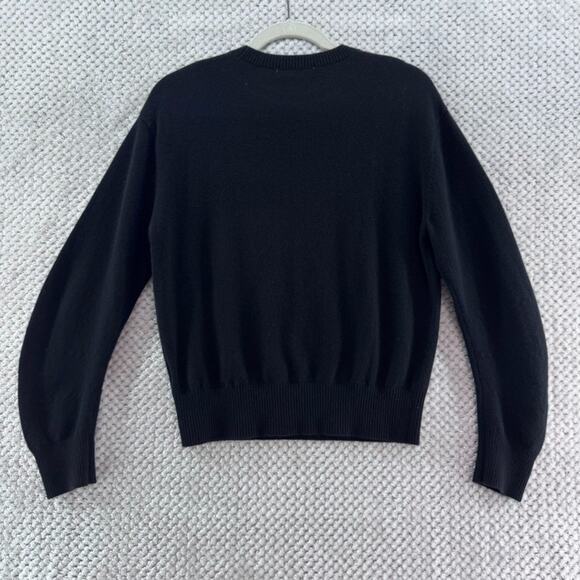 COMO BOCA Sweater Womens S Black Flower Cashmere Rib Crew Neck Long Sleeve - Picture 4 of 10